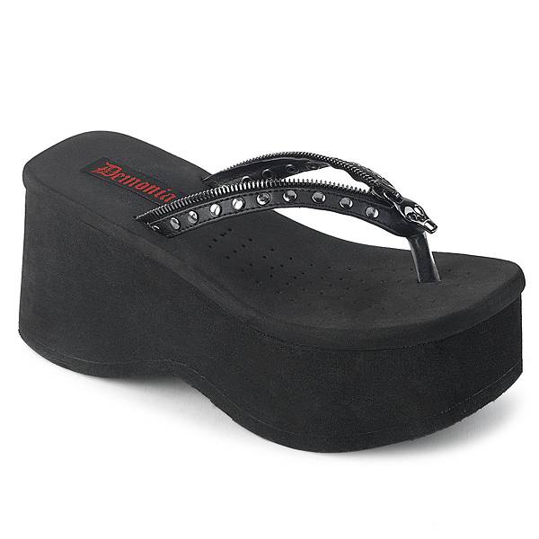 Demonia Women's Funn-33 Flip Flops - Black Vegan Leather D2154-93US Clearance